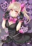  alternate_costume animal_ears black_cat_d.va black_dress black_gloves blonde_hair bow breasts cat_ears chiroyo cleavage d.va_(overwatch) dress gloves lolita_fashion long_hair looking_at_viewer medium_breasts overwatch paw_pose pink_bow puffy_short_sleeves puffy_sleeves short_sleeves solo twintails watermark yellow_eyes 