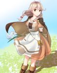  apron blonde_hair bow braid cape day effie_(fire_emblem) fire_emblem fire_emblem_echoes:_mou_hitori_no_eiyuuou flower kakiko210 leaf long_hair sky solo twin_braids yellow_eyes 