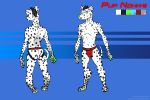  2018 anthro black_fur black_spots bulge butt canine chest_tuft clothing dalmatian digital_media_(artwork) dog english_text fur grin hair hi_res jockstrap looking_at_viewer male mammal model_sheet multiple_poses nahmii naughty_face piercing pose rainsoakedpuppy raised_tail red_underwear shaded short_hair simple_background smile solo solo_focus spots spread_legs spreading standing tagme tailwag text toony tuft underwear white_fur 