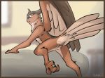  ambiguous_gender animal_genitalia anthro avian beak bird cloaca feathered_wings feathers great_horned_owl inzoreno nude owl presenting simple_background solo tail_feathers tuke wings 