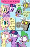  2018 comic dialogue discord_(mlp) draconequus dragon emositecc english_text equine female feral fluttershy_(mlp) food friendship_is_magic group hair horn magic mammal my_little_pony pegasus spike_(mlp) text twilight_sparkle_(mlp) winged_unicorn wings 