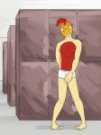  angry barefoot briefs clothed clothing covering covering_crotch fuze hair locker_room nintendo pok&eacute;mon pok&eacute;mon_(species) pok&eacute;morph red_hair scraggy tighty_whities topless underwear video_games white_underwear 