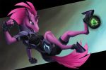  2018 anthro anthrofied armor ball broken_horn camel_toe clothing equine female fingerless_gloves fist fizzlepop_berrytwist_(mlp) gloves hair horn kick loupgarou mammal my_little_pony my_little_pony_the_movie nipple_bulge pink_hair pink_tail scar solo teal_eyes teeth tempest_shadow_(mlp) unicorn 