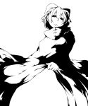  bad_id bad_pixiv_id bow closed_mouth commentary_request dress dress_lift ears greyscale hair_bow highres light_frown looking_at_viewer monochrome no_legs sekibanki short_hair simple_background solo touhou yurakokko 