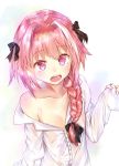  :o areola_slip areolae astolfo_(fate) bangs black_bow bow braid buttons clothes_down collarbone collared_shirt commentary_request dot_nose dress_shirt eyebrows_visible_through_hair fate/apocrypha fate_(series) from_above hair_intakes hair_over_shoulder hand_up highres long_hair long_sleeves looking_at_viewer looking_up male_focus multicolored_hair open_mouth otoko_no_ko oversized_clothes oversized_shirt pink_hair purple_eyes raised_eyebrows shirt simple_background single_braid sleeves_past_wrists solo streaked_hair two-tone_hair upper_body white_background white_hair white_shirt wing_collar yuneru_(haryun995) 