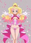  adapted_costume ass_visible_through_thighs breasts commentary_request cure_flora earrings flower_earrings go!_princess_precure haruno_haruka highres jewelry large_breasts legs_together long_hair looking_at_viewer magical_girl multicolored_hair navel ontaros outstretched_arms panties pink_skirt precure revealing_clothes shiny shiny_hair shiny_skin side-tie_panties skirt smile solo standing streaked_hair thigh_gap two-tone_hair underwear 