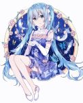 bad_id bad_pixiv_id blue_dress blue_eyes blue_hair bug butterfly dress elbow_gloves feathers flower gloves gocoli hair_ribbon hatsune_miku highres insect long_hair looking_at_viewer ribbon rose sitting solo twintails very_long_hair vocaloid white_gloves 
