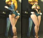  1girl 3d alternate_costume alternate_universe areola_slip areolae ass_grab blonde_hair blue_eyes breast_grab glasses grabbing hetero high_heels highres jujala kiss link princess_zelda public shorts the_legend_of_zelda the_legend_of_zelda:_skyward_sword zelda_musou 