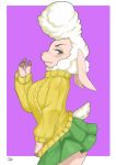  caprine clothing dawn_bellwether diasfox disney green_eyes hooved_fingers looking_at_viewer mammal sheep skirt sweater zootopia 