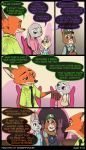  2018 anthro black_border bonnie_hopps border brown_eyes buckteeth canine chair clothed clothing comic cotton_(zootopia) cub dialogue dipstick_ears disney english_text female fox gloves_(marking) green_eyes group hand_on_shoulder hat judy_hopps lagomorph male mammal markings necktie nick_wilde on_lap overalls purple_eyes rabbit robertfiddler sitting speech_bubble standing stu_hopps teeth text young zootopia 