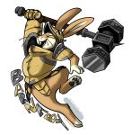  2017 alpha_channel anthro armello armor barnaby_(armello) bottomless buckteeth clothed clothing eevachu eyes_closed hammer lagomorph male mammal open_mouth rabbit simple_background solo teeth tools transparent_background whiskers 