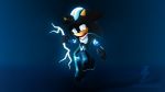  3d_model electricity glowing glowing_eyes glowing_markings lighting male markings red_scarf shaded silver_eyes solo sonic_(series) teslarossa 