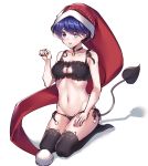 :d animal_band_legwear bell bell_choker black_bra black_choker black_panties blue_eyes blue_hair blush bra breasts cat_band_legwear cat_cutout cat_ear_panties cat_lingerie choker doremy_sweet drawstring eyebrows_visible_through_hair eyes_visible_through_hair full_body gem_oblivion hand_on_lap hat highres jingle_bell looking_at_viewer medium_breasts meme_attire navel nightcap open_mouth panties paw_pose pom_pom_(clothes) short_hair side-tie_panties simple_background sitting smile solo tail tapir_tail thighhighs touhou underwear underwear_only white_background 