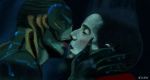  2018 amphibian_humanoid amphibian_man black_hair borkaboo claws digital_media_(artwork) duo eliza_esposito eyes_closed female fin fish_humanoid gills guillermo_del_toro hair human humanoid kissing male mammal marine the_shape_of_water underwater water 