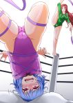  barefoot bdsm bondage bound boxing_ring braid cameltoe commentary_request dancer fang flexible gymnast_leotard gymnastics gymnastics_ribbon highres hong_meiling lavender_hair leg_lift leotard long_hair multiple_girls pink_leotard purple_hair ranma_1/2 red_eyes red_hair remilia_scarlet rhythmic_gymnastics ribbon_baton rope shiraue_yuu short_hair tears thighs tied_up touhou twin_braids wrestling_ring 