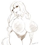  2018 anthro areola big_breasts breasts canine clothing digital_media_(artwork) dog dogmom female hair hi_res huge_breasts inverted_nipples long_hair looking_at_viewer mammal monochrome nipples open_mouth panties saluki solo speeds thick_thighs underwear voluptuous 