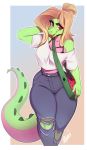  &lt;3 &lt;3_eyes 2018 alligator anthro blonde_hair bra breasts buxbi clothed clothing crocodilian female green_scales hair jeans matz multicolored_scales pants pink_scales red_eyes reptile scales scalie solo thick_thighs torn_clothing torn_jeans torn_pants two_tone_scales underwear voluptuous wide_hips 
