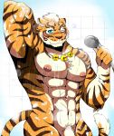  2018 abs anthro bearlovestiger13 biceps blue_eyes feline fur hi_res kemono lin_hu male mammal muscular muscular_male nekojishi nipples pecs solo stripes tiger 