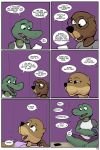 2018 alligator angie_(study_partners) anthro beaver breasts clothed clothing comic crocodilian dialogue english_text eyewear fangs female glasses green_eyes lisa_(study_partners) mammal mustelid open_mouth otter reptile rodent sarah_(study_partners) scalie speech_bubble study_partners teeth text thought_bubble thunderouserections tongue young 