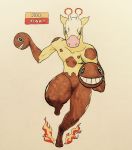  2017 3_heads action_pose ambiguous_gender angry anthro anthrofied biceps biped black_eyes brown_skin brown_spots collarbone digitigrade ears_back english_text facial_markings fak&eacute;mon featureless_crotch fire firefightdex front_view full-length_portrait girafarig gloves_(marking) glowing half-closed_eyes hatching_(technique) headhands hi_res hooves horn looking_at_viewer mammal markings mfanjul multi_head multicolored_skin nintendo nude on_one_leg pecs pen_(artwork) pink_markings pink_skin pok&eacute;mon pok&eacute;mon_(species) portrait pose running shadow simple_background slim smile solo spots spotted_skin standing text toony traditional_media_(artwork) video_games white_background white_horn white_markings white_skin yellow_skin yellow_spots 