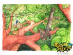  1997 4:3 cat clothing feline forest gloves gondola huepow hut klonoa klonoa_(series) leaves long_ears male mammal official_art sign tree wallpaper wood yoshihiko_arai 