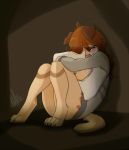  2018 4_toes anthro brown_hair canine clothed clothing crying danika_(wolflady) digital_media_(artwork) digitigrade dog female hair mammal solo tears toes wolflady 