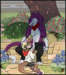  anthro ball_fondling balls bandanna big_dom_small_sub duo erection fondling hand_on_head jintonic licking male male/male mammal mustelid oral otter penis penis_lick sergal sex size_difference smile tongue tongue_out 