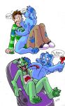  2011 anthro arody blood blue&#039;s_clues blue_(blue&#039;s_clues) canine clothing crayons duo female fur green_puppy human human_on_anthro interspecies male mammal nude pawprint paws sitting steve_burns text 