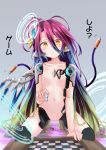  :o android asymmetrical_wings bangs black_legwear blue_hair blush brown_eyes chess_piece chessboard collarbone commentary_request eyebrows_visible_through_hair gradient_hair green_hair grey_background hair_between_eyes hakuya_(white_night) head_tilt holding kneeling long_hair looking_at_viewer mechanical_wings multicolored_hair navel no_game_no_life no_nipples nude parted_lips purple_hair robot_ears shuvi_(no_game_no_life) single_wing solo thighhighs translation_request very_long_hair wings 