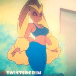  2018 animated anthro clothing digital_media_(artwork) female flexible looking_at_viewer lopunny nintendo pok&eacute;mon pok&eacute;mon_(species) raised_leg solo stretching thick_thighs tight_clothing twistedgrimtv video_games 