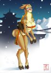  anthro bdsm blunt-katana blush bondage bound breasts cervine christmas cloven_hooves female holidays hooves mammal mountain reindeer snow solo 