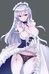  :d apron ass_visible_through_thighs azur_lane bangs bare_shoulders belfast_(azur_lane) black_panties bow bow_panties braid breasts center_frills chain cleavage collar collarbone corset cowboy_shot dress dress_lift elbow_gloves eyebrows_visible_through_hair flashing french_braid frilled_apron frills garter_belt gloves grey_background highres large_breasts leg_up lifted_by_self long_hair looking_at_viewer maid maid_apron maid_headdress open_mouth oputon panties purple_eyes red_bow silver_hair simple_background skindentation skirt skirt_lift sleeveless sleeveless_dress smile solo standing standing_on_one_leg thighhighs underwear very_long_hair white_apron white_dress white_gloves white_legwear 