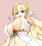  akizuki_akina armpits azur_lane bangs bare_shoulders blonde_hair blue_eyes breasts cleavage commentary_request covered_nipples dress eyebrows_visible_through_hair from_below jewelry large_breasts laurel_crown long_hair navel open_mouth panties simple_background sketch sleeveless sleeveless_dress solo underwear upper_body veil very_long_hair victorious_(azur_lane) white_dress 