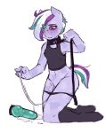  absurd_res after_masturbation anthro barely_visible_genitalia blush clothed clothing collar crystal_pony_(mlp) dildo equine fan_character female friendship_is_magic full-length_portrait green_hair hair hair_over_eye hi_res horse humanoid_hands kneeling leash legwear looking_down mammal multicolored_hair my_little_pony navel nipple_bulge panties panties_down partially_clothed pony portrait purple_eyes purple_hair purple_skin pussy pussy_juice pussy_juice_string rainbowsprinklesart sex_toy simple_background socks solo sparkles subtle_pussy tinker_toy_(rainbowsprinklesart) underwear vest white_background white_hair 