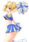  :d armpits ass back bangs bare_shoulders blue_skirt blush breasts cheerleader crop_top eyebrows_visible_through_hair frilled_panties frills from_side hinabita izumi_ibuki kuro_(be_ok) leg_up leg_warmers looking_at_viewer looking_to_the_side medium_breasts open_mouth outstretched_arms panties pom_poms red_eyes short_hair short_twintails simple_background skirt sleeveless smile solo sports_bra standing standing_on_one_leg tareme thighs twintails underwear upskirt white_background white_panties 