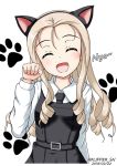  :d ^_^ animal_ears black_dress blonde_hair blush cat_ears closed_eyes dated dress fake_animal_ears flipper girls_und_panzer long_hair long_sleeves marie_(girls_und_panzer) necktie nyan open_mouth paw_pose paw_print pinafore_dress ringlets smile solo twitter_username upper_body wing_collar |d 