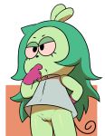  anthro bottomless clothed clothing dress female fink_(ok_k.o.!_lbh) fur gloves green_fur green_hair hair long_hair mammal mouse ok_k.o.!_let&#039;s_be_heroes pussy rodent simple_background solo unknown_artist young 
