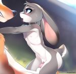  2018 animal_genitalia animal_penis anthro areola blush buckteeth canine canine_penis clitoris cowgirl_position disney drooling erect_nipples female flat_chested fox judy_hopps knot lagomorph male male/female mammal nick_wilde nipples on_top open_mouth penetration penis predator/prey purple_eyes pussy rabbit saliva sex size_difference sweat teeth tongue tongue_out tsampikos vaginal vaginal_penetration zootopia 