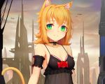  blonde_hair blush breasts catgirl choker cleavage green_eyes long_hair original see_through sonic0_0 tail 