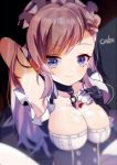  arm_behind_head arm_up armpits artist_name azur_lane bangs belfast_(azur_lane) between_breasts black_choker black_dress black_gloves blue_eyes blurry blush breasts brown_hair cake_(isiofb) chain cherry choker cleavage closed_mouth cream dress eyebrows_visible_through_hair food food_on_breasts fruit gloves heart heart_in_eye highres large_breasts light_smile long_hair looking_at_viewer maid_headdress md5_mismatch revision solo symbol_in_eye 