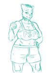  abs acronym anthro athletic aunt_mall_cop_(nitw) barazoku biceps big_breasts boxers_(clothing) breasts buzzcut cat cheek_tuft clothed clothing exercise_clothing eyebags feline female fist fully_clothed greasymojo_(artist) humanoid_hands letters logo mammal molly_(nitw) navel night_in_the_woods police police_officer shirt slightly_chubby solo stout tank_top text thick_thighs tube_top tuft underwear wide_hips 