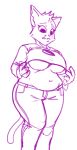  big_breasts braless breasts cat clothed clothing cute distressed eyebrows feline female greasymojo_(artist) mae_(nitw) mammal mature_female navel night_in_the_woods notched_ear pants simple_background sketch slightly_chubby surprise thick_thighs under_boob whiskers white_background wide_hips 
