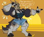  anthro antlers canine cervine clothed clothing deer eda english_text eyewear flexing horn huge_biceps hybrid hyper hyper_muscles male mammal muscular muscular_male open_mouth smile solo standing sunglasses text 