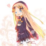 :d abigail_williams_(fate/grand_order) bangs black_bow black_dress black_hat black_pants blonde_hair bloomers blue_eyes blush bow bug butterfly character_doll commentary_request dress eyebrows_visible_through_hair fate/grand_order fate_(series) forehead fujimaru_ritsuka_(male) hair_bow hat highres insect long_hair long_sleeves looking_at_viewer object_hug open_mouth orange_bow pants parted_bangs polka_dot polka_dot_bow sleeves_past_fingers sleeves_past_wrists smile solo su_guryu underwear very_long_hair white_bloomers 