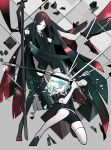  androgynous arrow black_eyes black_hair blocking bort commentary_request diamond_(houseki_no_kuni) elbow_gloves expressionless gem_uniform_(houseki_no_kuni) gloves highres holding holding_sword holding_weapon houseki_no_kuni kai_(aryp3737) katana loafers long_hair multicolored_hair multiple_others necktie one_knee shards shoes short_hair shorts sparkle standing star sword thighhighs two-handed very_long_hair weapon 