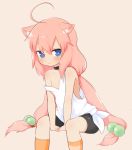  1girl ahoge animal_ears bike_shorts blue_eyes blush female hair_bobbles hinata_channel low_twintails nekomiya_hinata nezumi_inu pink_hair sitting solo strap_slip 