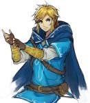  blonde_hair blue_eyes earrings hood jewelry kamu_(kamuuei) link long_hair male_focus pointy_ears smile super_smash_bros. super_smash_bros._ultimate the_legend_of_zelda the_legend_of_zelda:_breath_of_the_wild white_background 