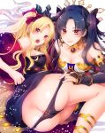  ass black_hair black_panties blonde_hair breasts cleavage ereshkigal_(fate/grand_order) fate/grand_order fate_(series) highres ishtar_(fate/grand_order) medium_breasts multiple_girls panties panty_pull pastachiiiiin red_eyes twintails underwear 