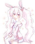  animal_ears azur_lane bangs blush breasts bunny_ears camisole cleavage collarbone covered_mouth eyebrows_visible_through_hair fur-trimmed_jacket fur_trim hair_between_eyes hair_ornament hair_scrunchie hairband hand_to_own_mouth jacket laffey_(azur_lane) long_hair long_sleeves lowres off_shoulder pink_jacket pleated_skirt red_eyes red_hairband red_scrunchie red_skirt sakurato_ototo_shizuku scrunchie sidelocks silver_hair sitting skirt sleeves_past_wrists small_breasts solo strap_slip thighhighs twintails very_long_hair white_camisole white_legwear 
