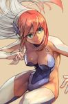  aqua_eyes birdy_cephon_altirra blue_leotard breasts cleavage clenched_hand covered_navel covered_nipples cowboy_shot determined elbow_gloves gloves hairband hankuri leotard long_hair medium_breasts multicolored_hair orange_hair red_hair sepia_background simple_background smile solo tetsuwan_birdy tetsuwan_birdy_decode thighhighs two-tone_hair 